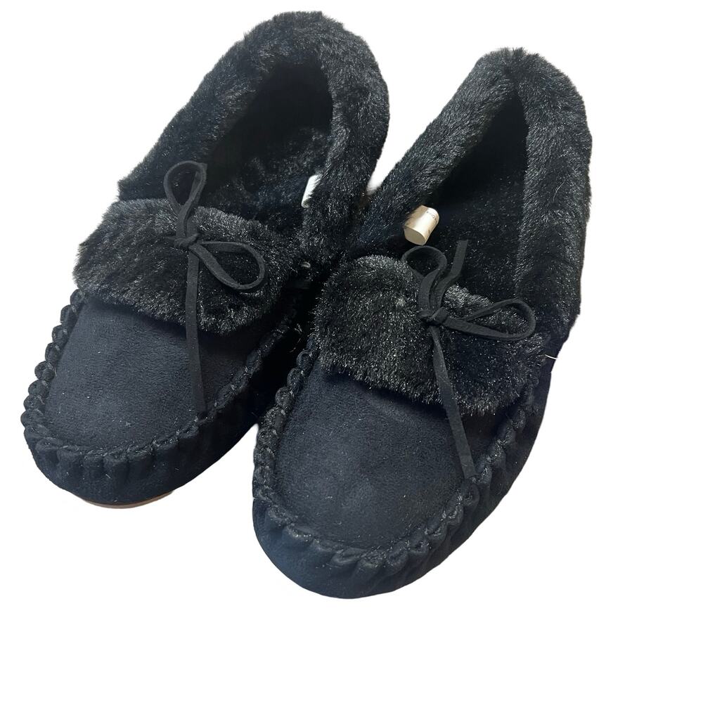 ROCKDOVE Naomi Faux Fur Moccasin Slippers Women 8  Black